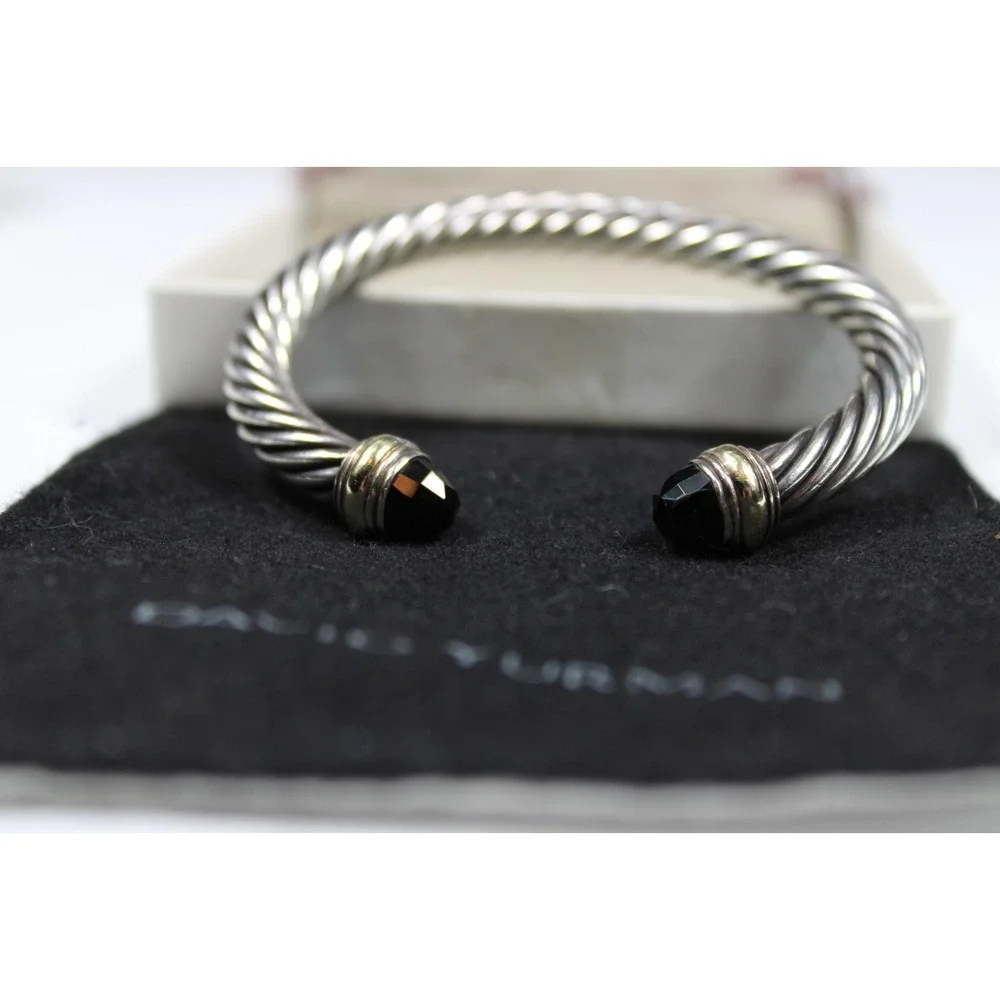 David Yurman 5mm Cable Sterling Silver Black Onyx and 14K Yellow Gold Bracelet M